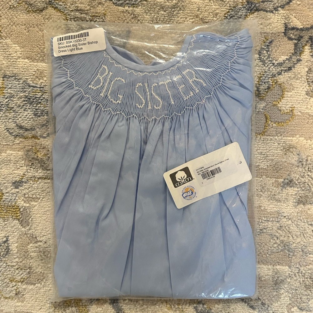 Classic Whimsy Light Blue Smocked Big Sister Bishop Dress